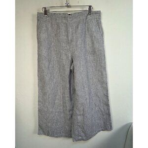 Tahari Womens Black & White Striped Wide-Leg Linen Crop Pants XL Elastic Waist